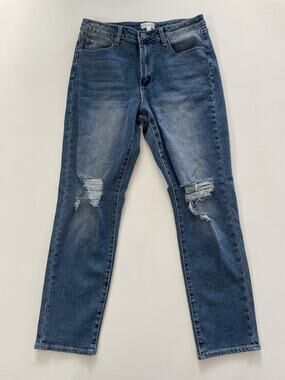 Women's Kendall & Kylie Straight Leg Distressed Light Wash Blue Denim Jeans 29